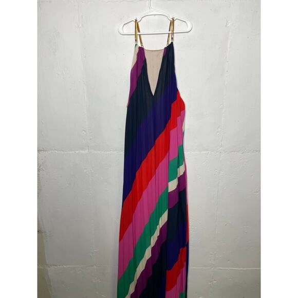 NEW Trina Turk Plume Striped Pleated Maxi Halter Dress Size Medium - Picture 7 of 9